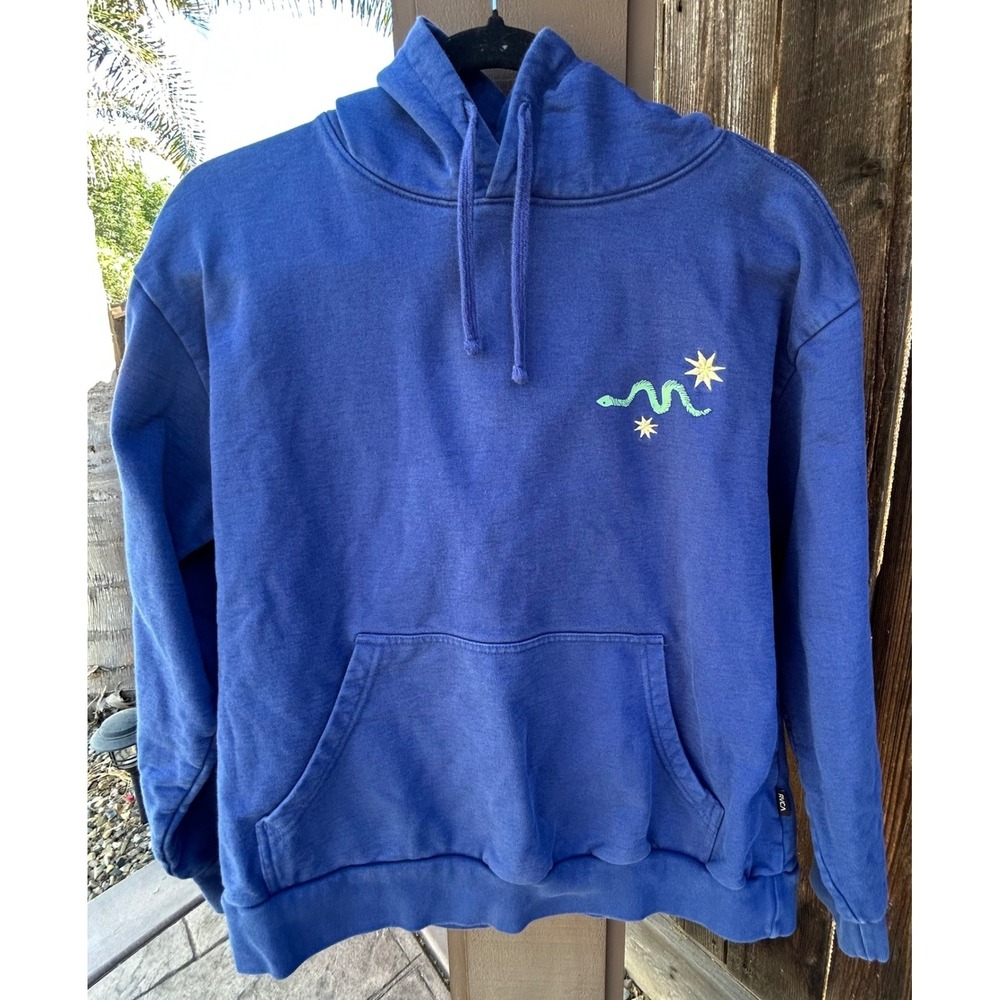 RVCA Tempted Hoodie Womens M Moody Blue Snake Skull Graphic 100% Cotton